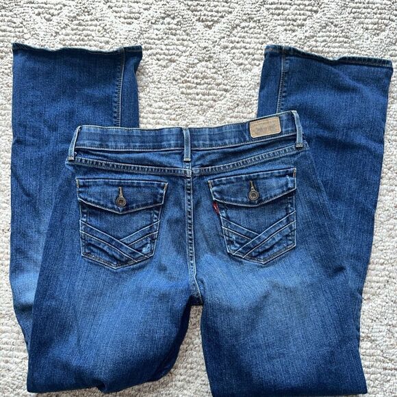 LEVIS 525 Boot Cut Perfect Waist Jeans Womens Blue Denim  Flap Pocket Size 10 - Picture 5 of 5